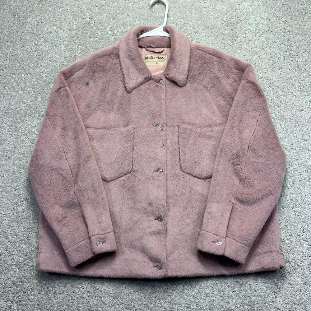 We The Free Free People Jacket Womens Medium Mauve Pink Faux Fur Oversized Glam
